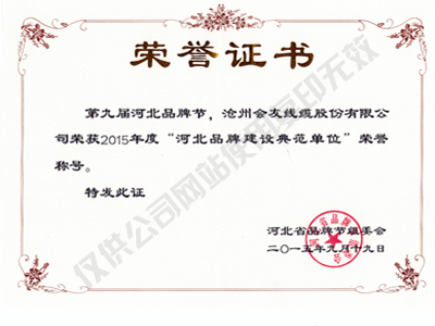 品牌建設(shè)典范單位證書